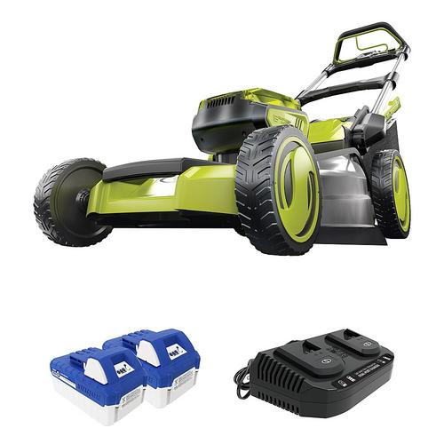 Greenworks 80V 21” Lawn Mower, 13” String Trimmer, and 730 Lear Blower  Combo with 4 Ah Battery & Charger) 3-piece combo Green 1345202 - Best Buy