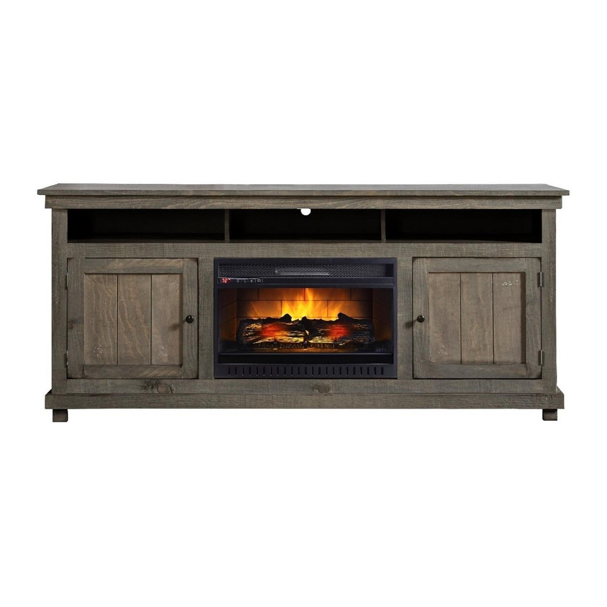 72 Rustic Pine Fireplace Tv Console, Media Fireplace Console Whalen