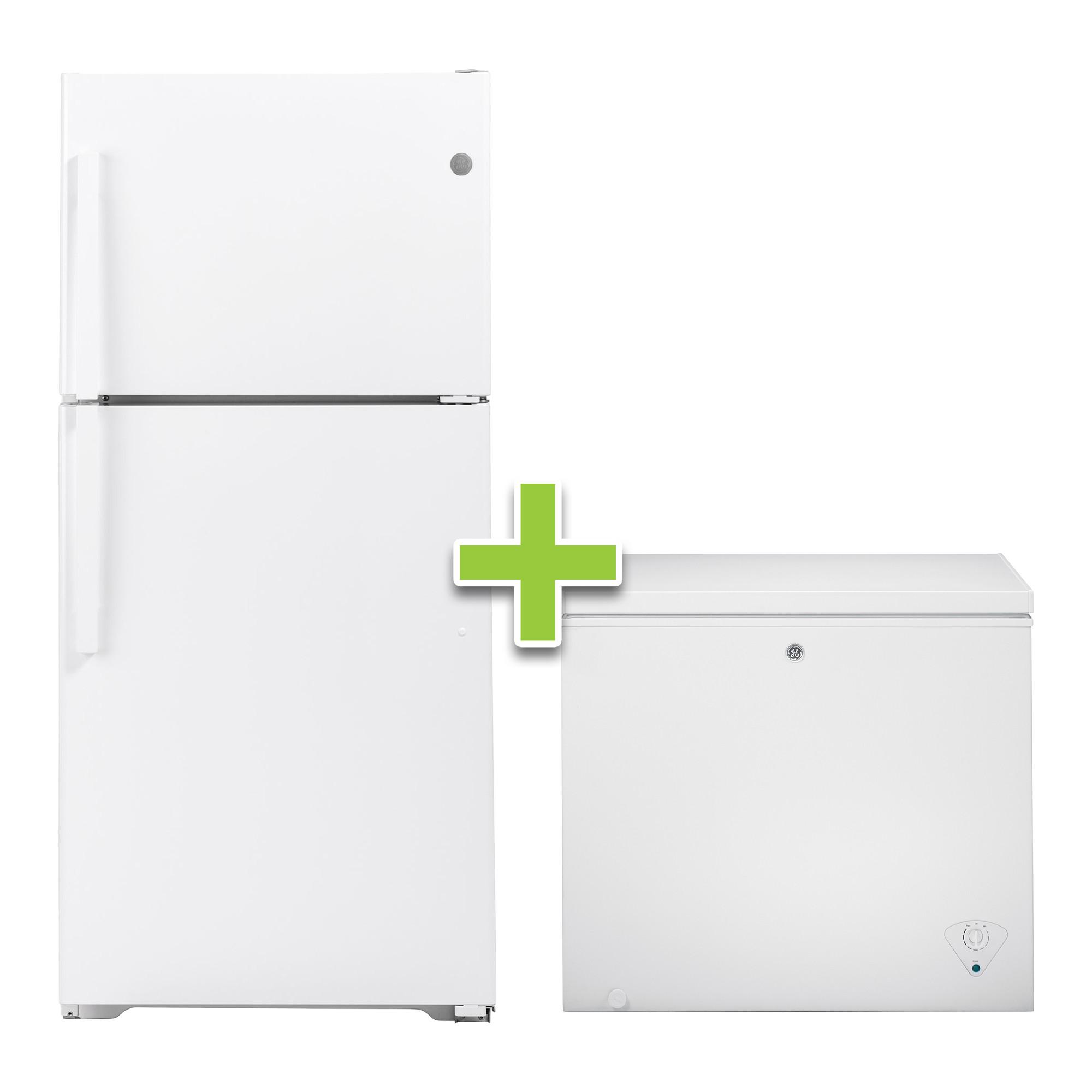 【Aaron】冷蔵庫 Rent to Own GE Top Mount White Refrigerator & Chest Freezer at