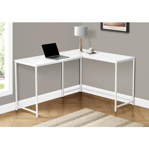 L-Shaped Modern Marble & Metal Desk - White
