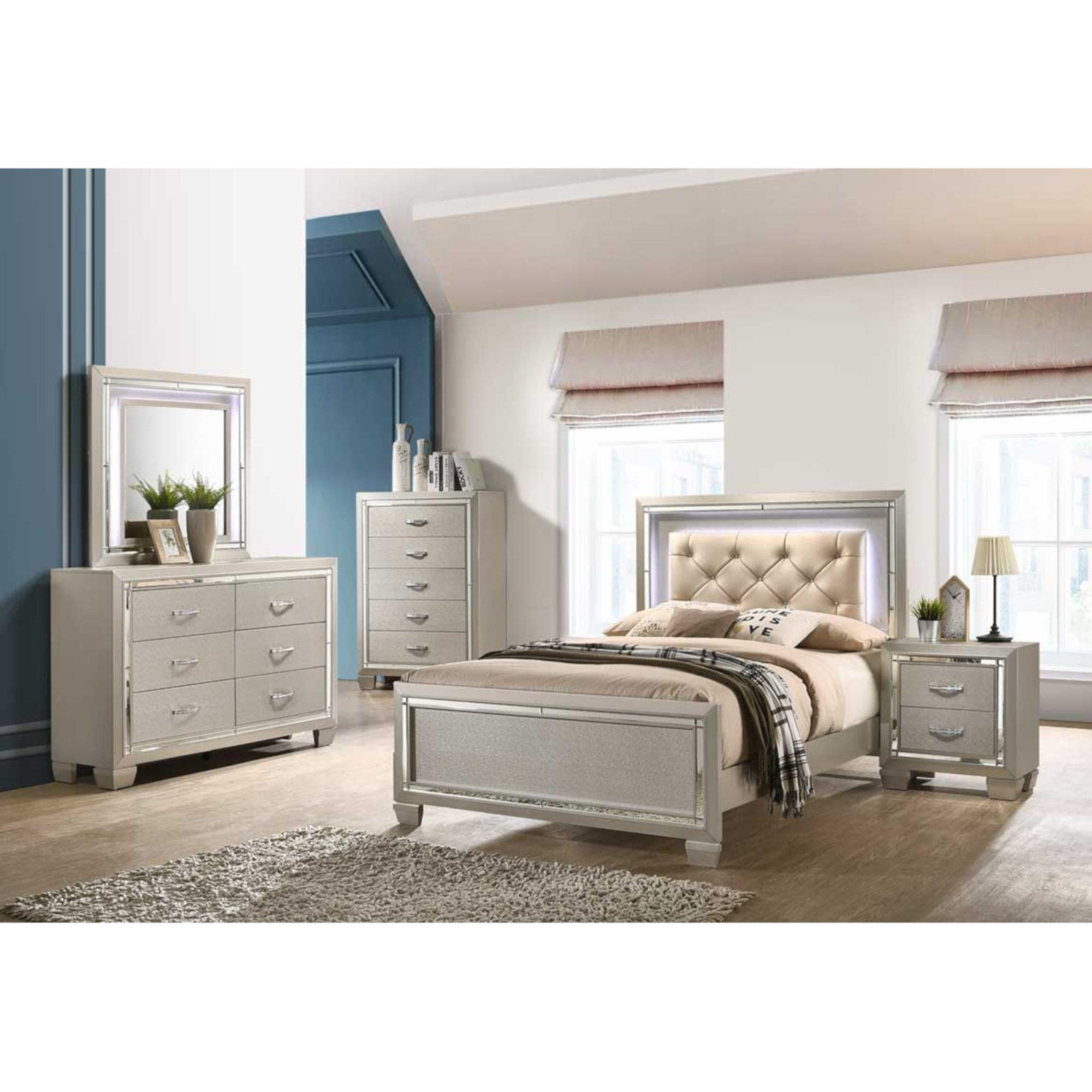 Home square contemporary design 3 piece bedroom set with two 1 drawer nightstands and 8 drawer double dresser in oak and white. 7 piece platinum twin panel bedroom set