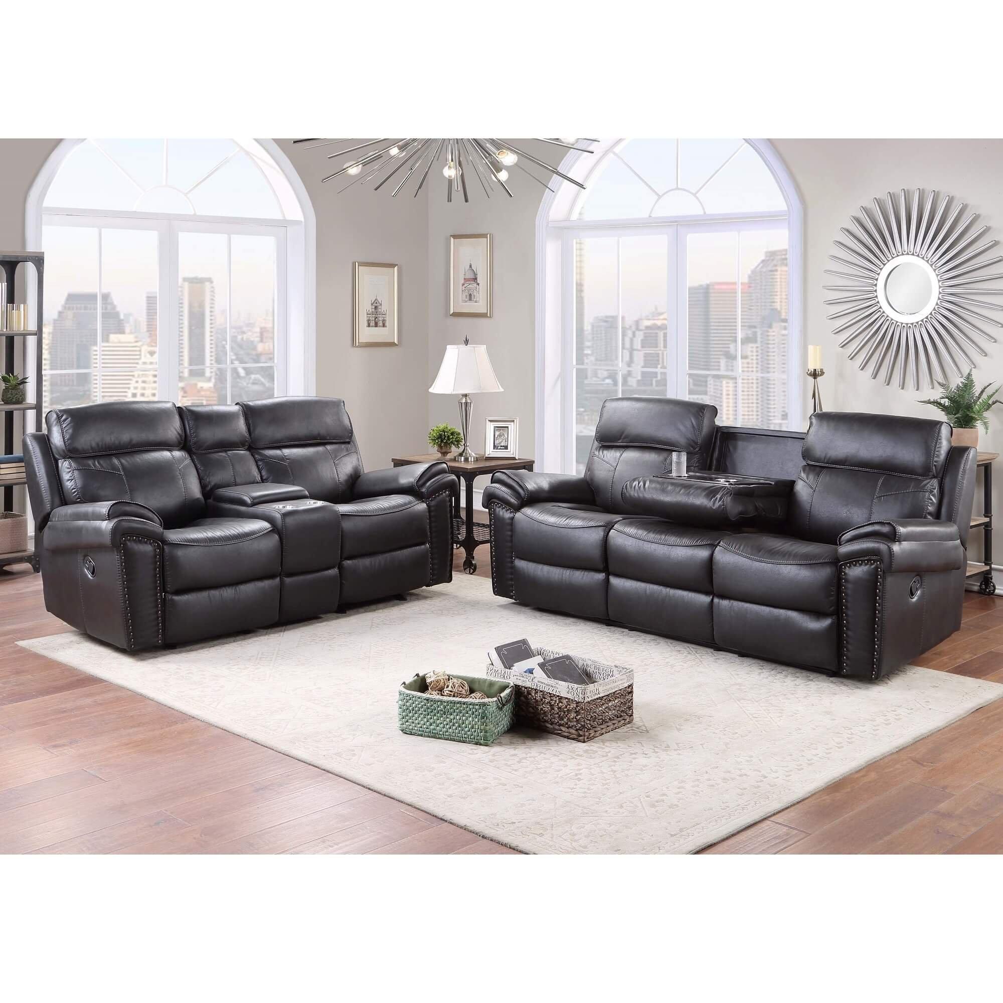 Rent to Own H317 2-Piece Domino Reclining Sofa w/ Drop Down Table ...