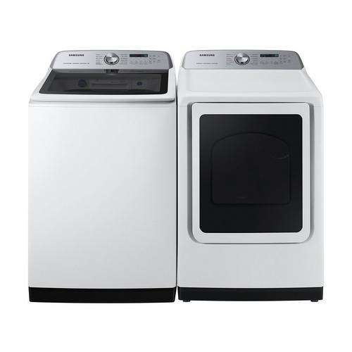 5.2 Cu. Ft. Samsung Top Load Smart Washer & 7.4 Cu. Ft. Steam Electric Dryer - White