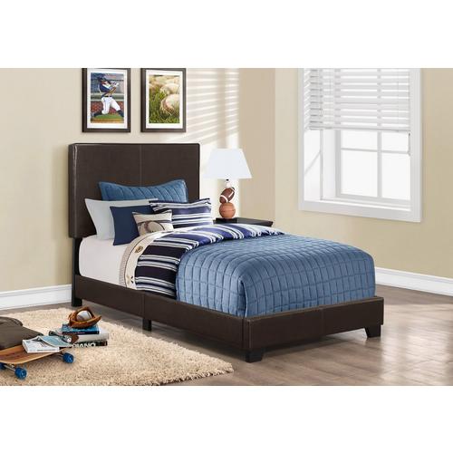Upholstered Twin Bed Set w/ Tight Top Firm Mattress, Foundation & Protectors - Dark Brown