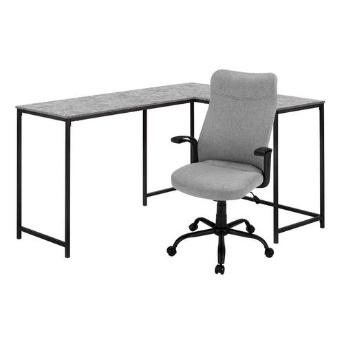 L-Shaped Modern Metal Desk w/ Chair - Grey/Black