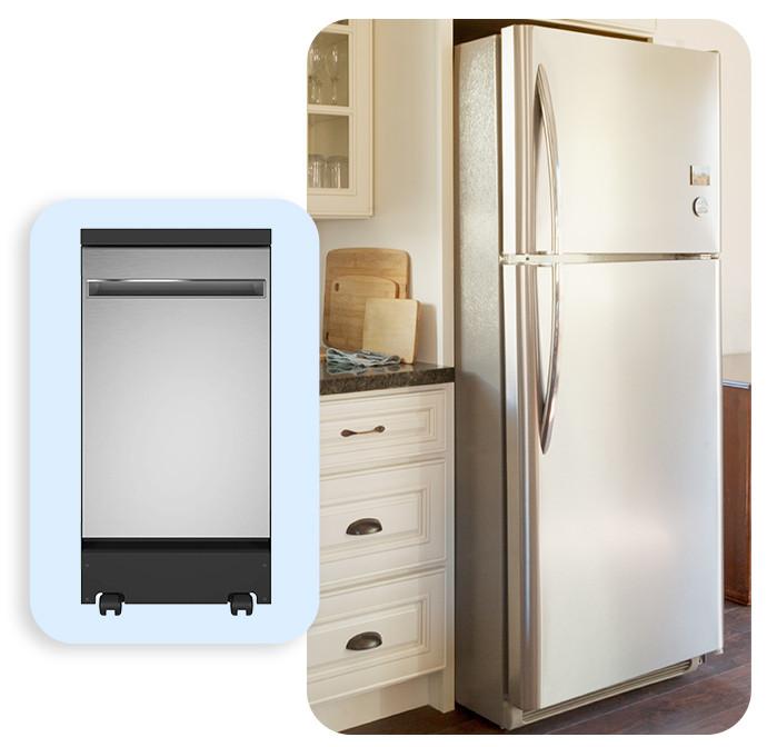 Refridgerator and dishwasher in a kitchen.