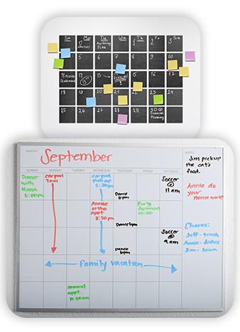 Whiteboard and calendar.