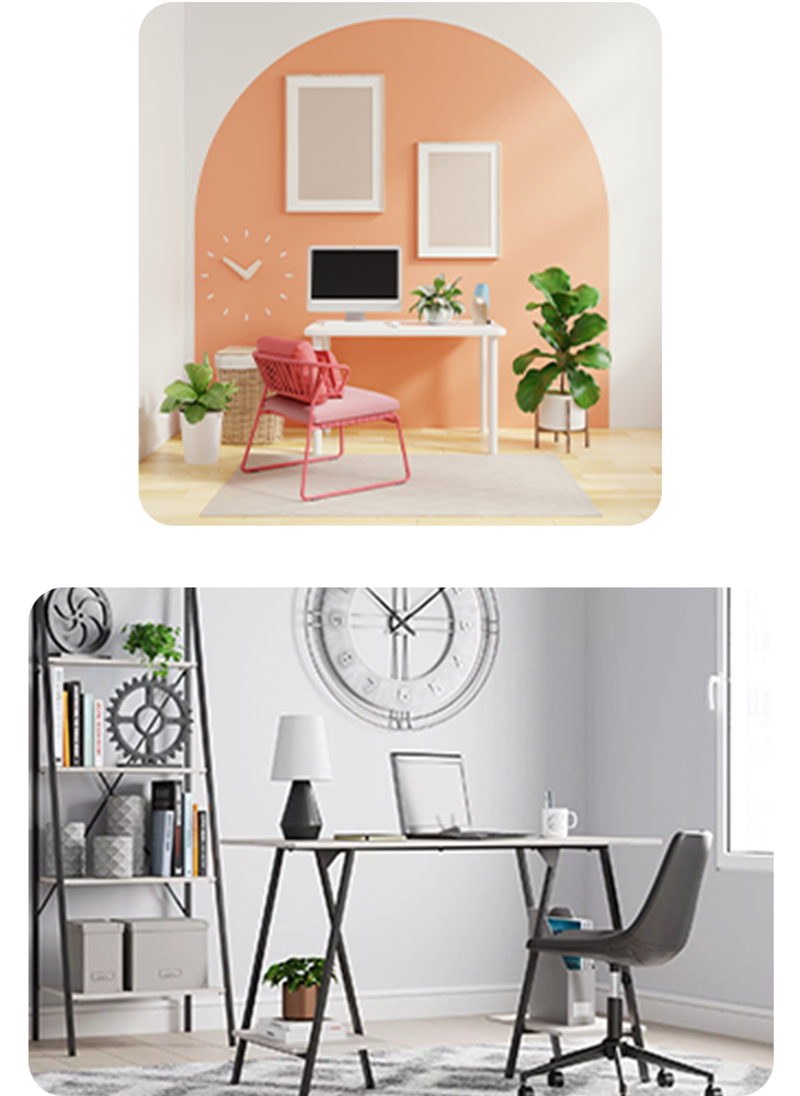 Two office desk setups.