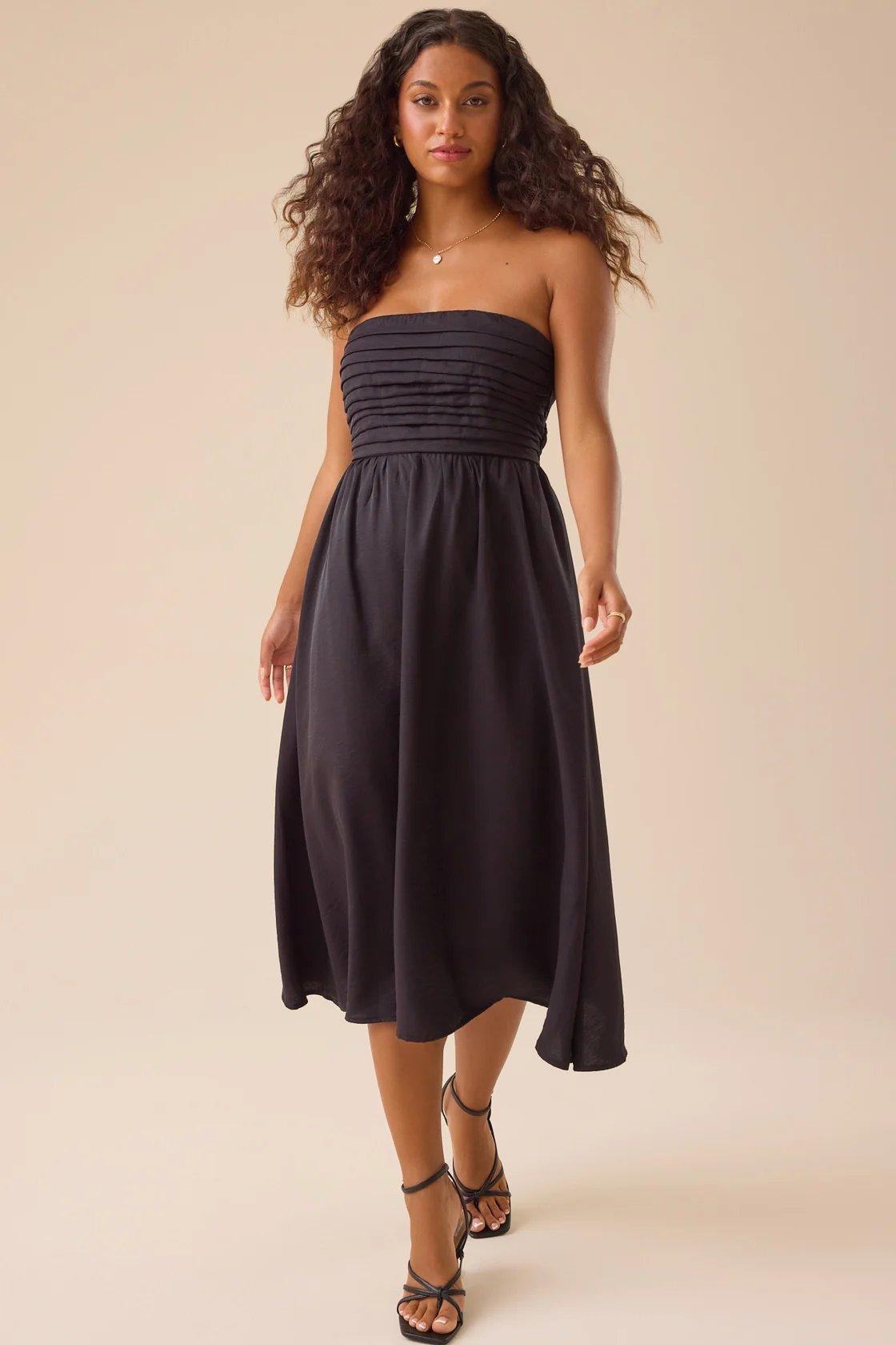 black midi strapless dress