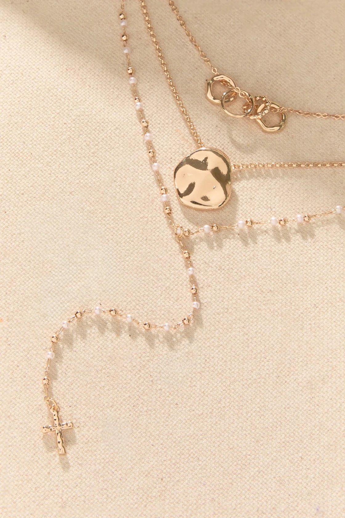 gold 3 layer charm necklace