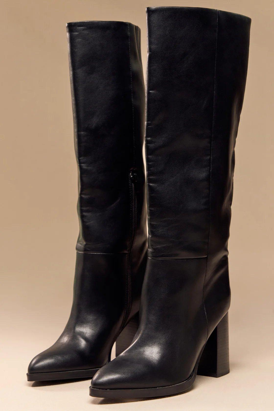 tall smooth black heel boots