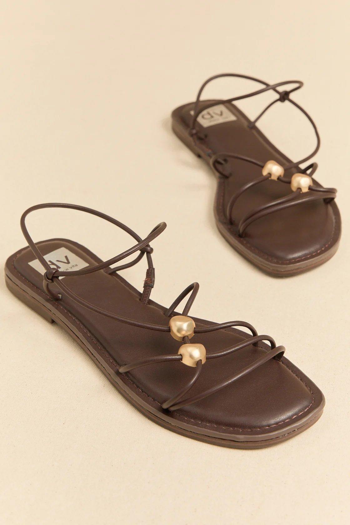 brown sandals with gold bead