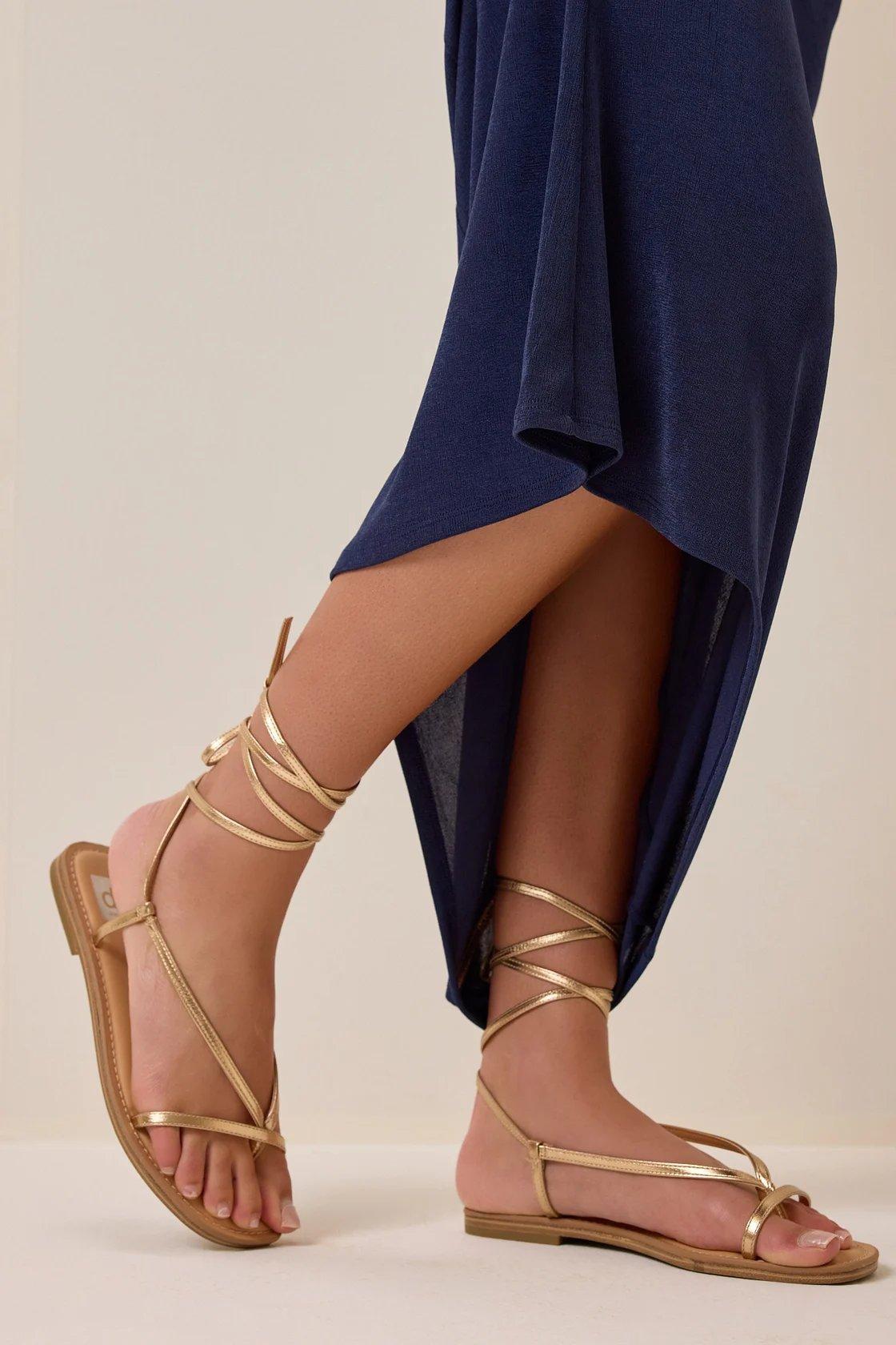 gold lace up sandals