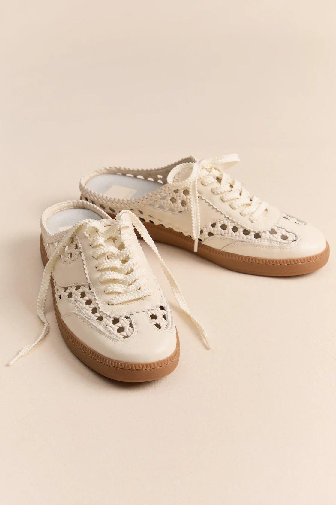 woven cream slide off shoes