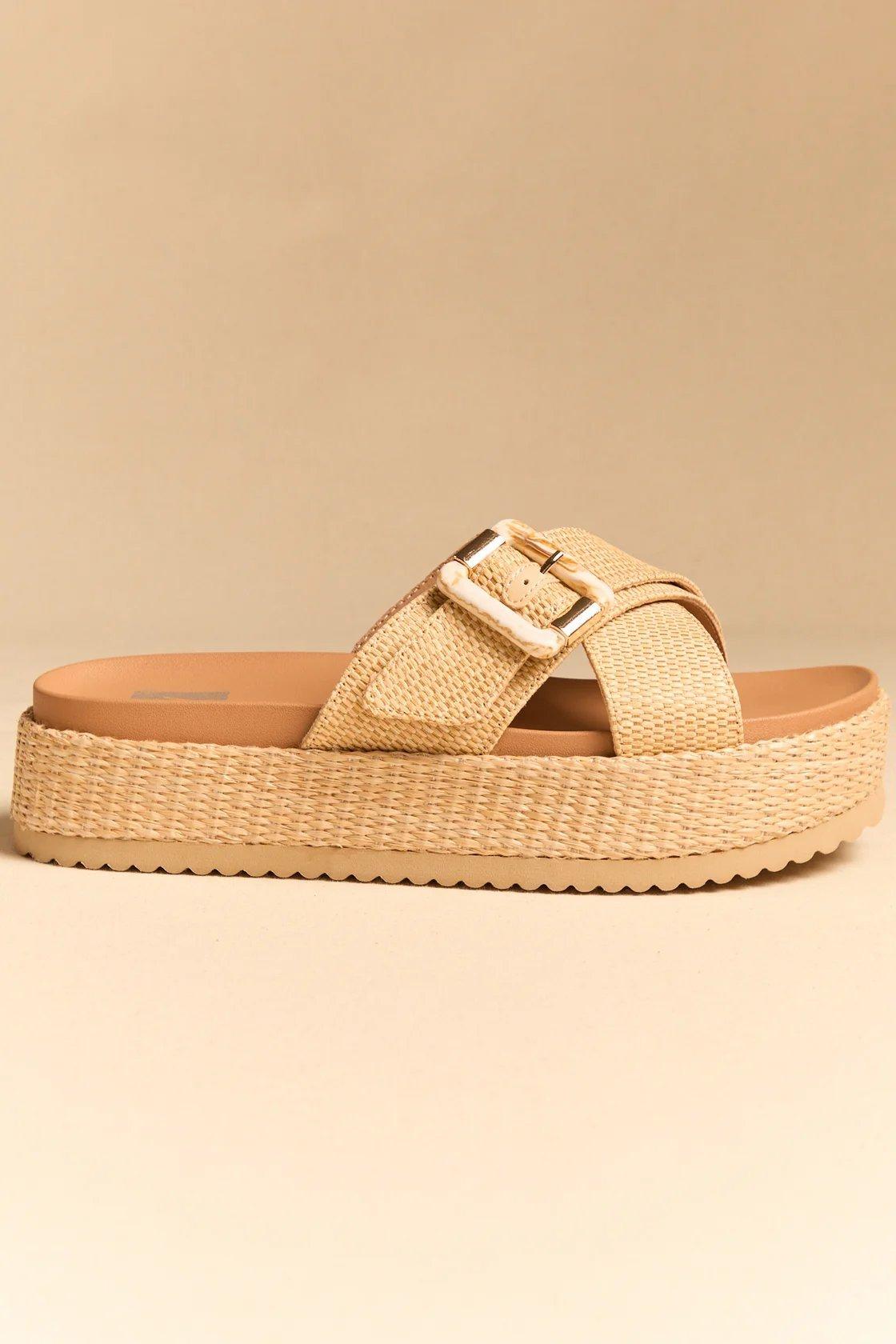 woven beige platform sandals