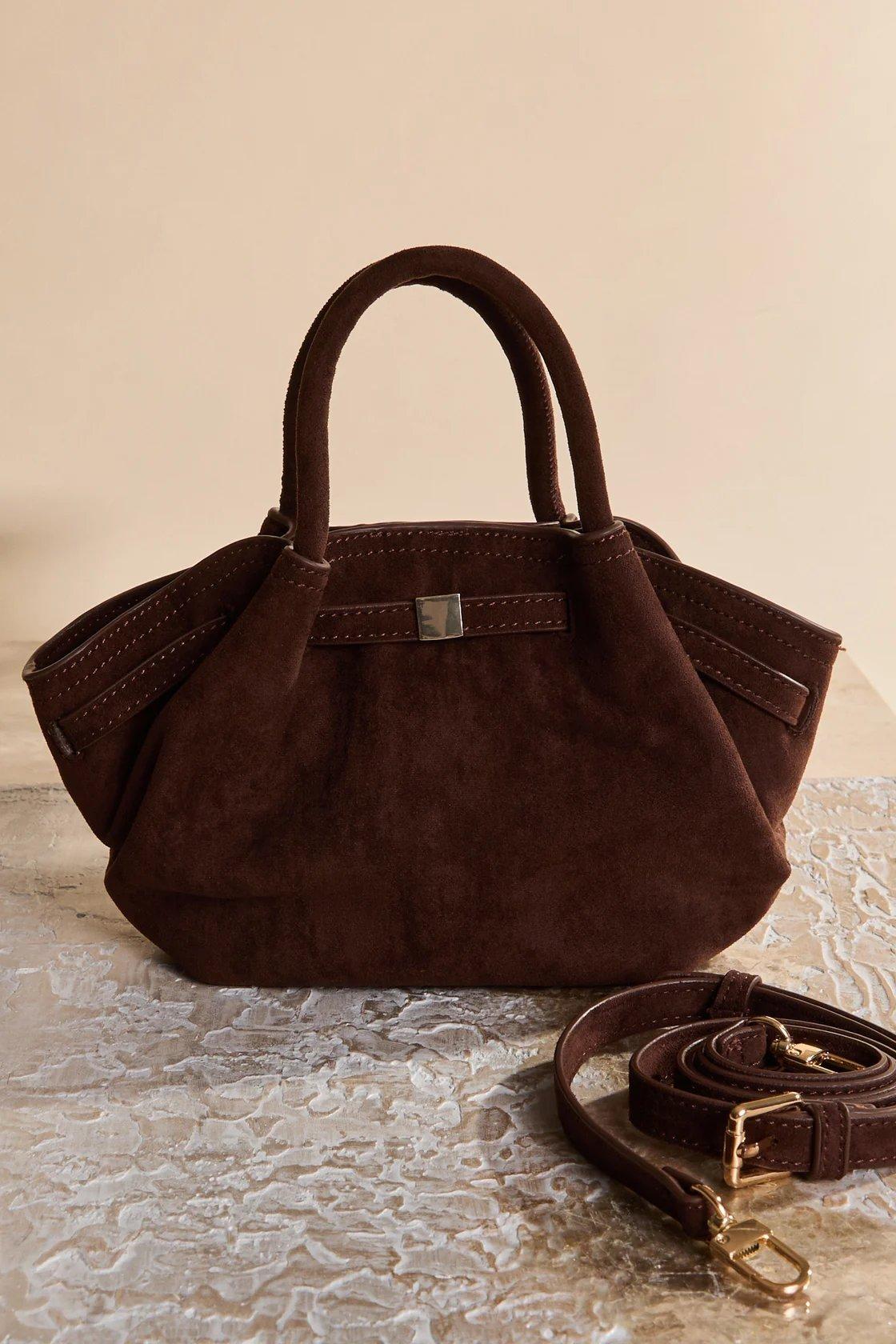 brown suede handbag