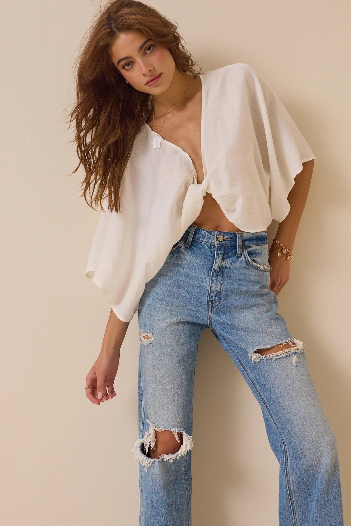white twist front kimono top