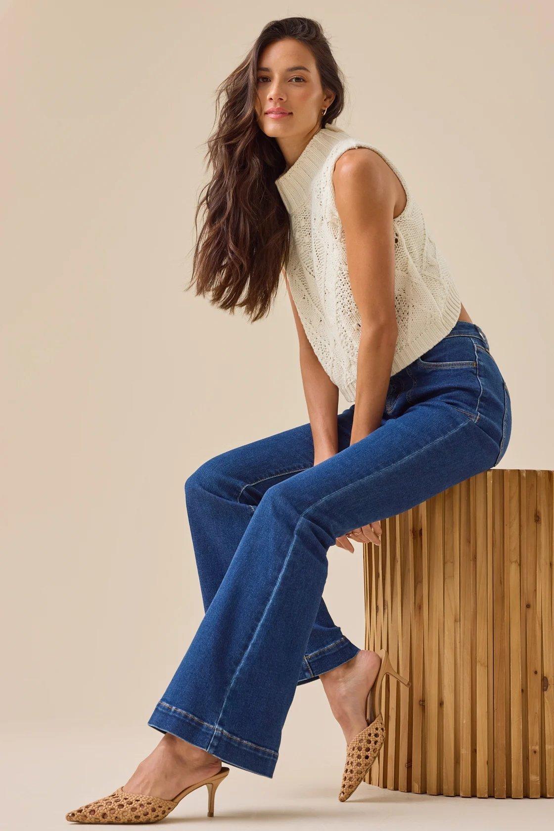 dark wash high waisted pants