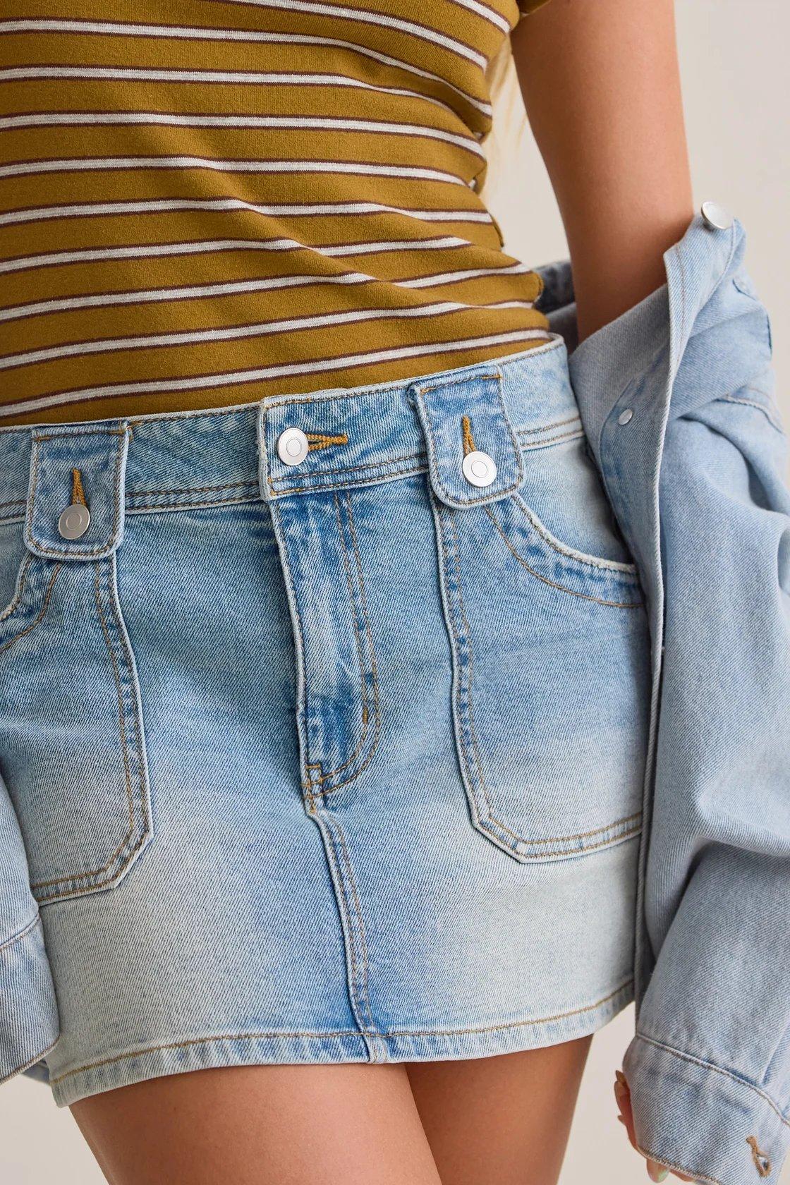light wash denim mini skirt