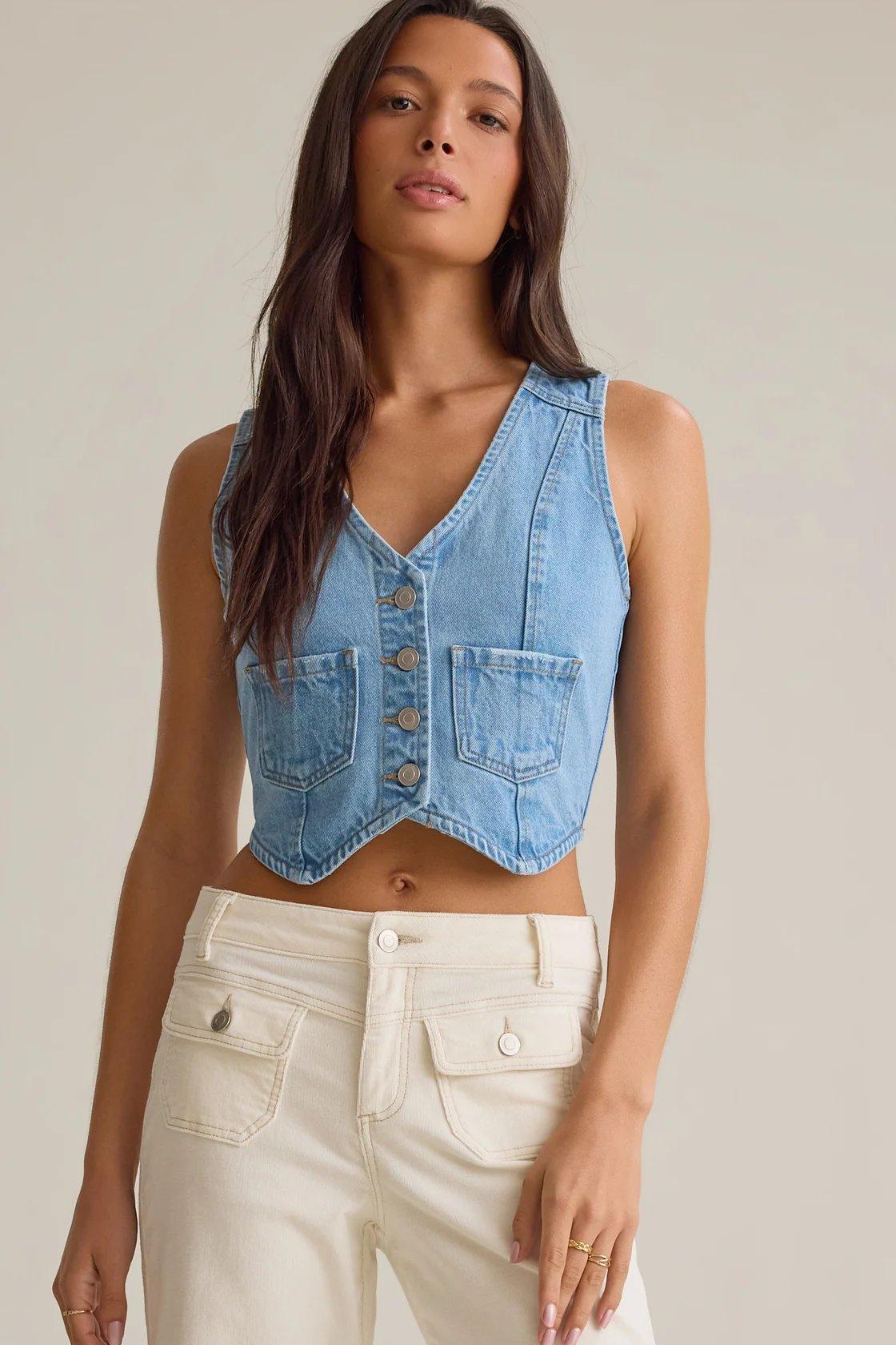 medium wash denim vest