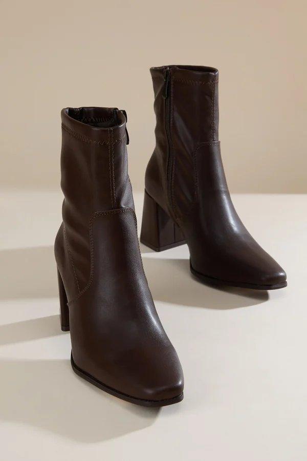 dark brown faux leather booties