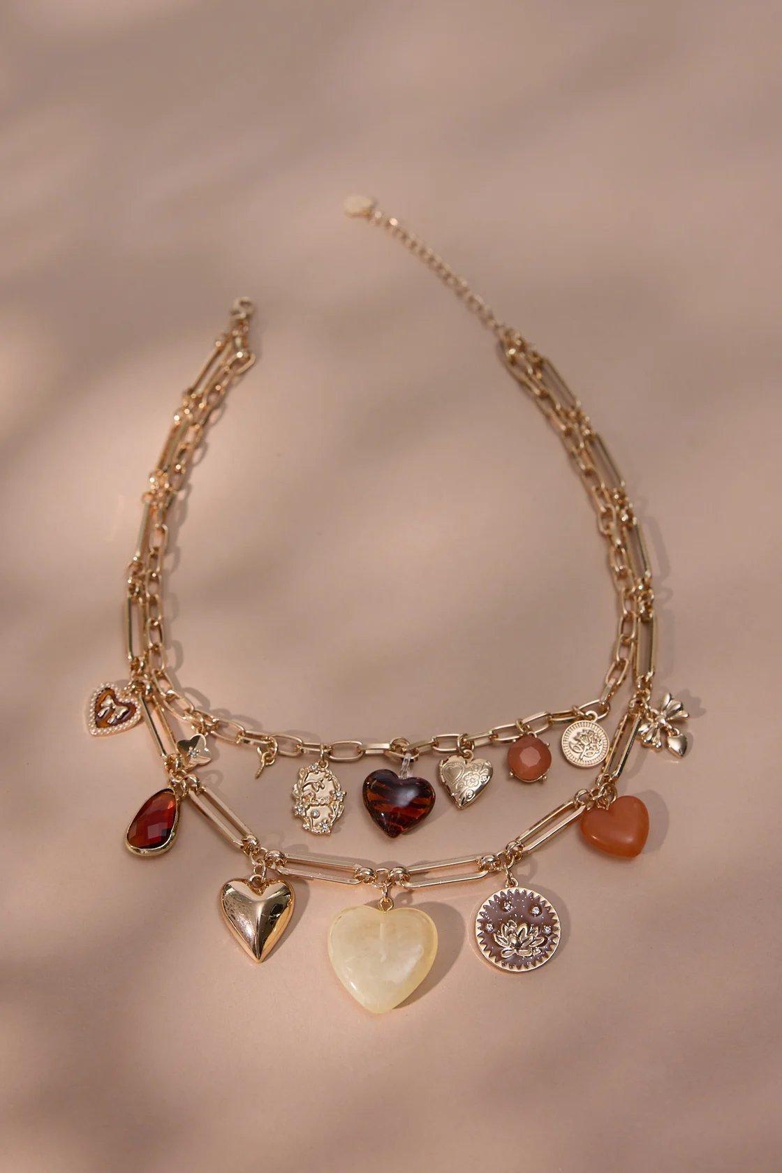 layered heart dangle necklace