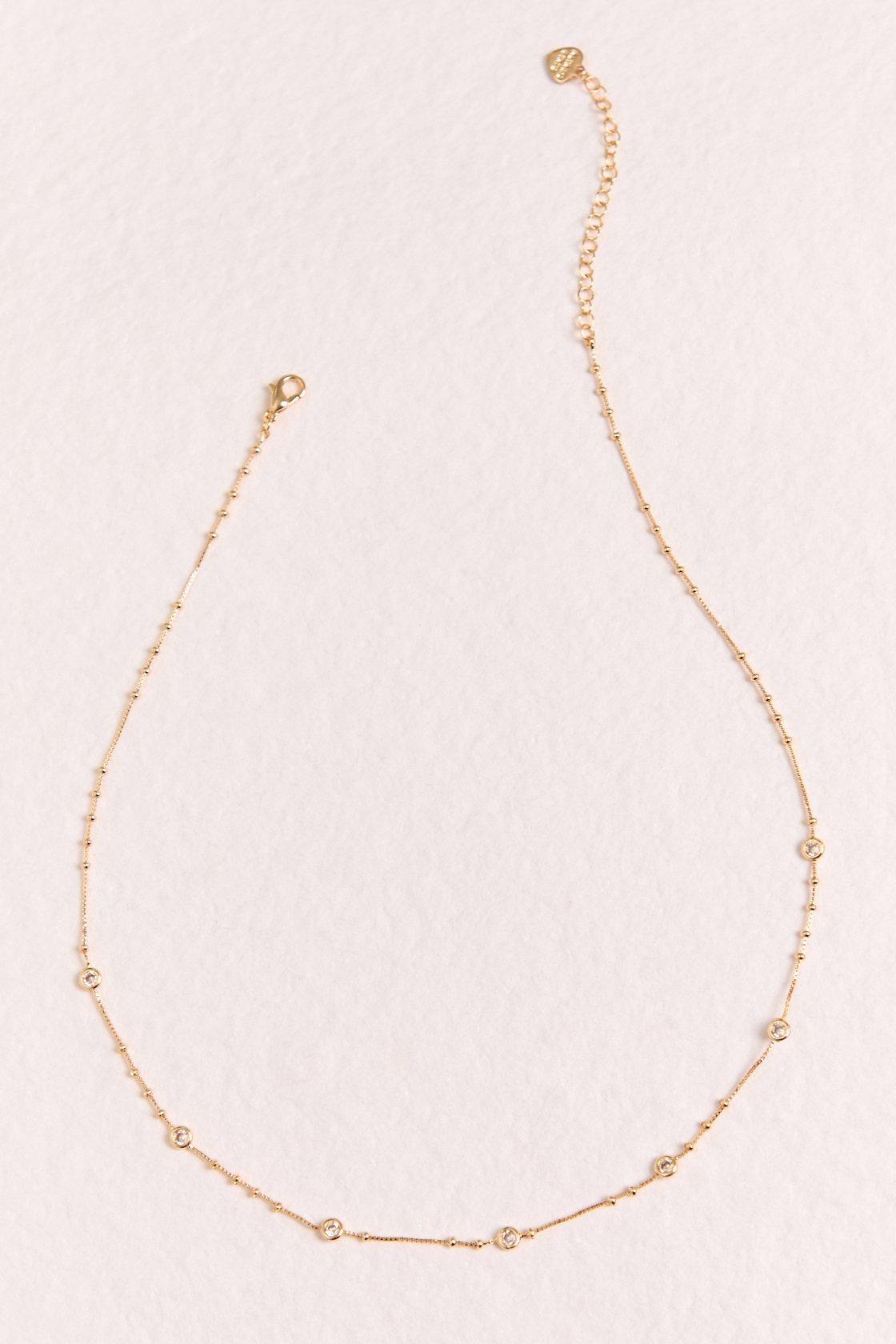 18k dipped gold ball chain with bezel-set jewel details