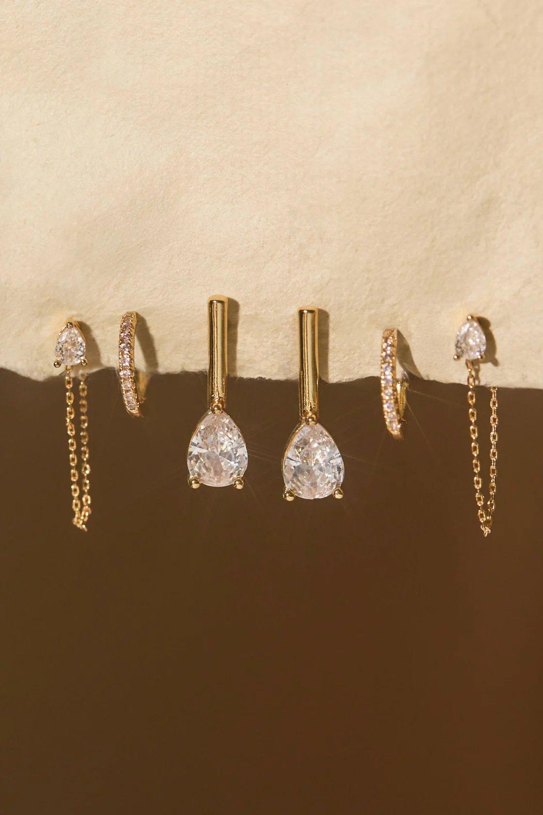 18k gold diamond dangle earring pack