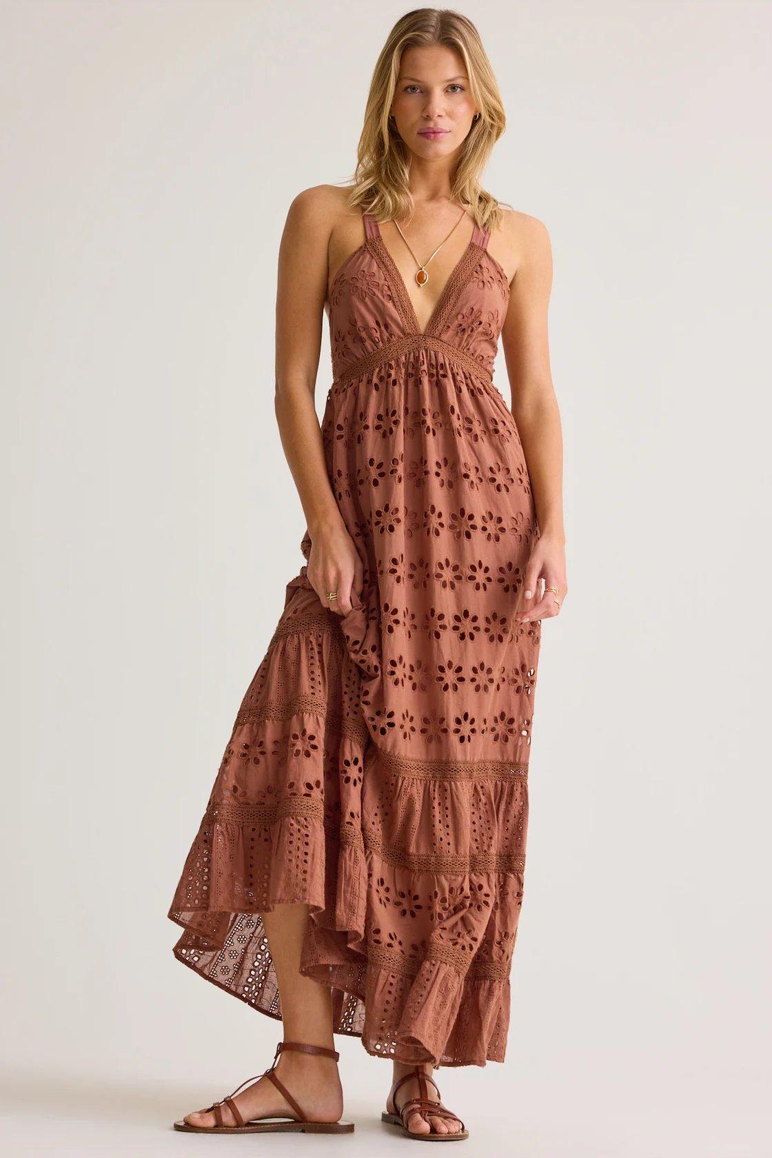 brown eyelet maxi dress