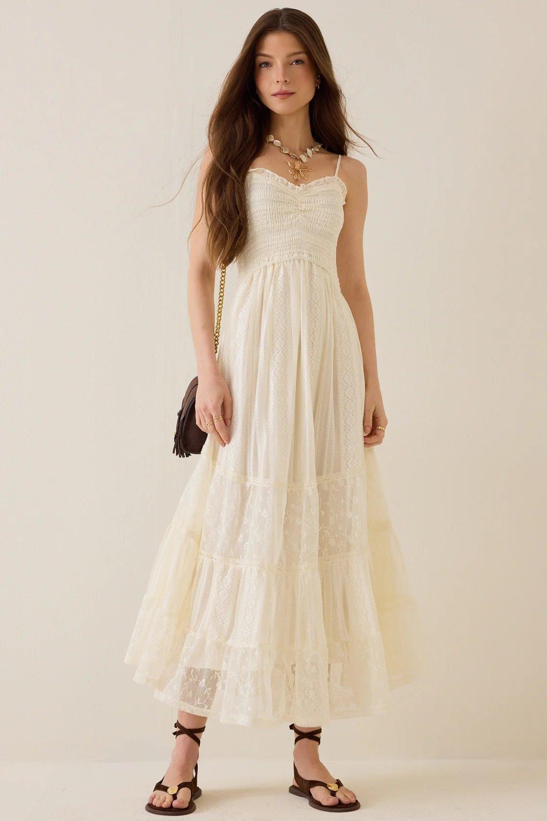 ivory lace tiered maxi