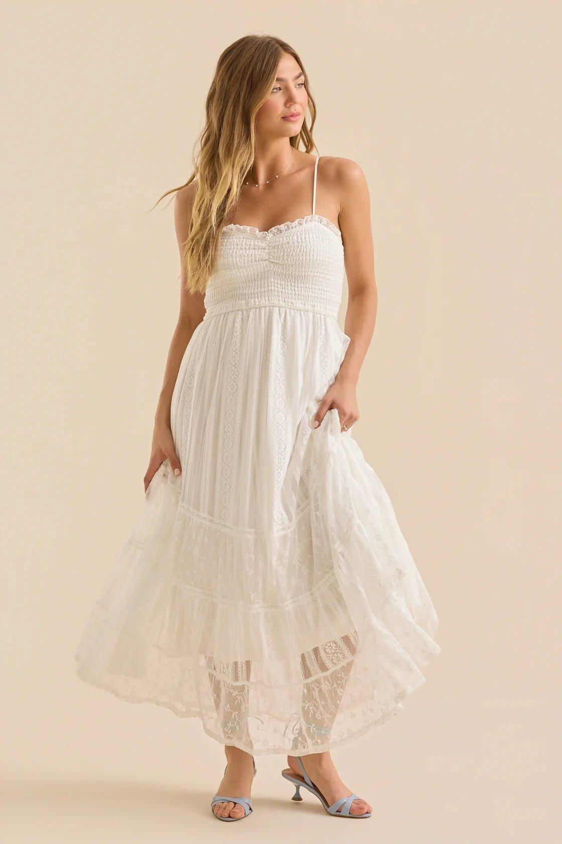 white lace tiered maxi dress
