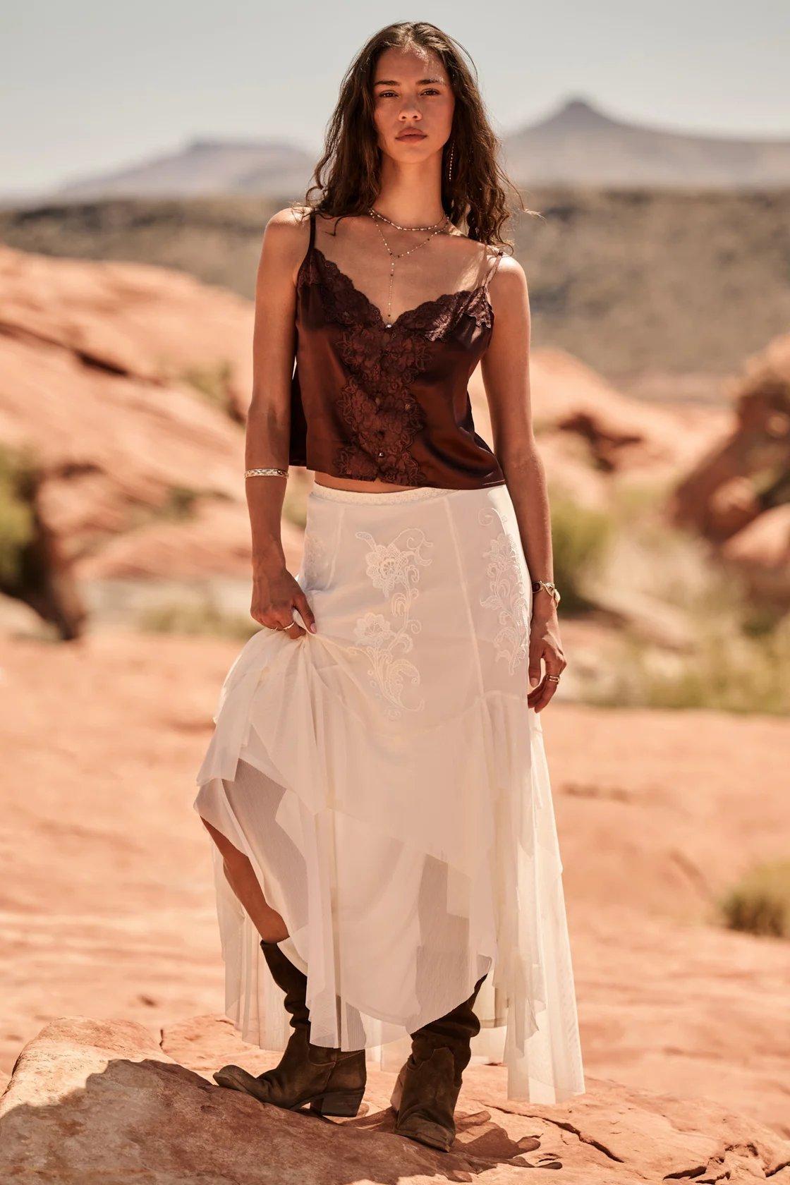 white ruffle maxi skirt