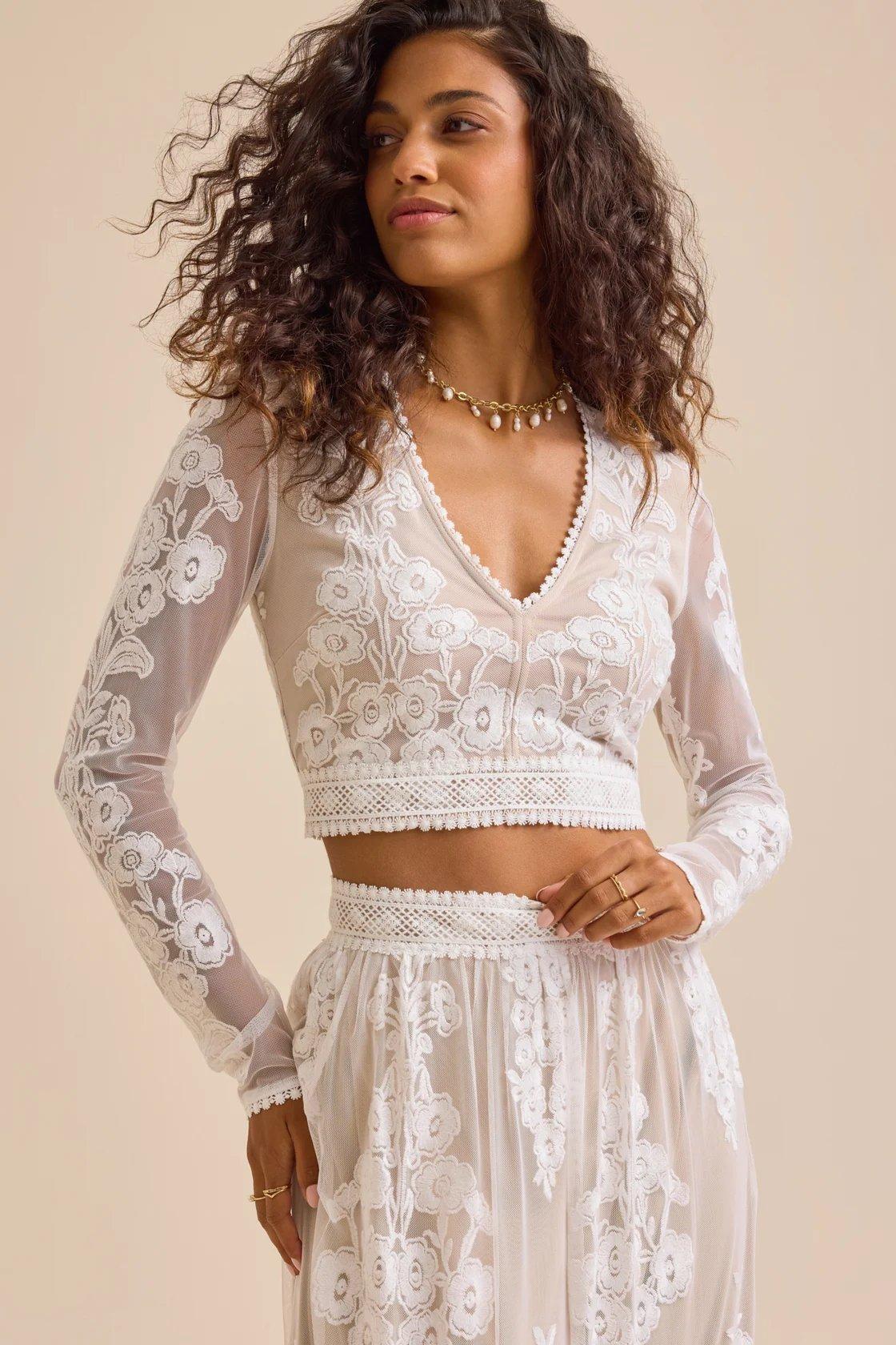 floral embroidered white top