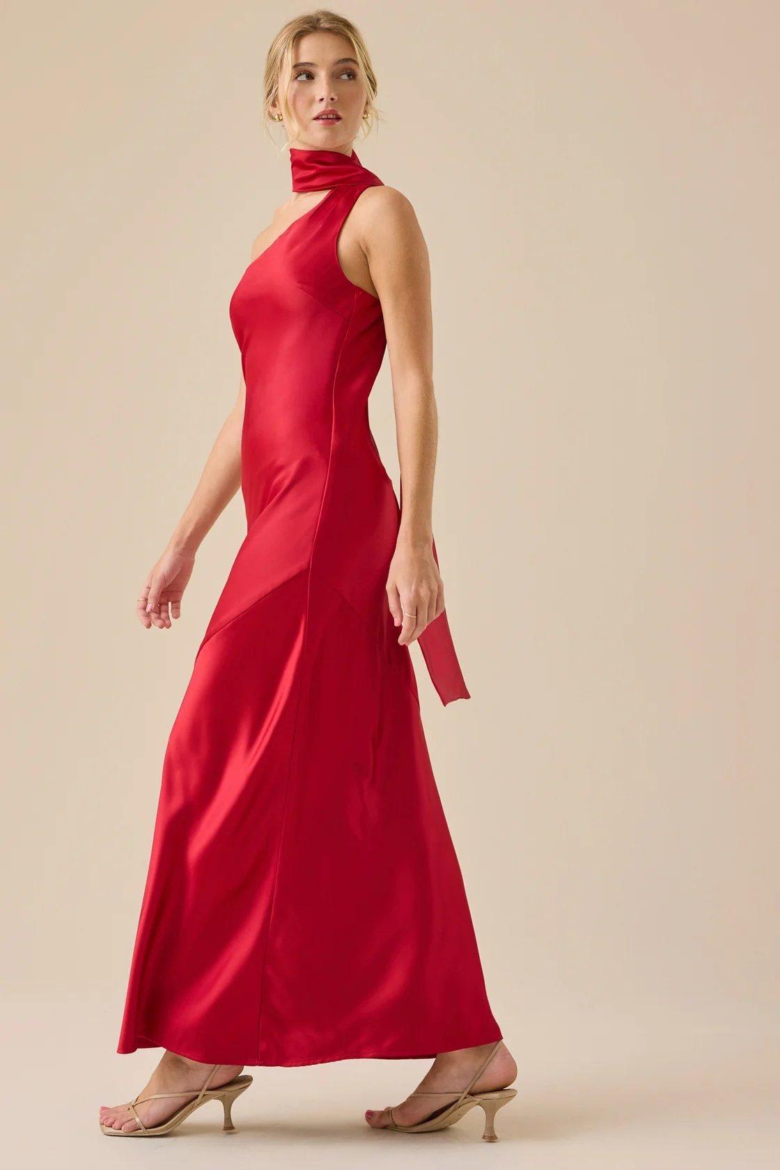 red satin maxi dress