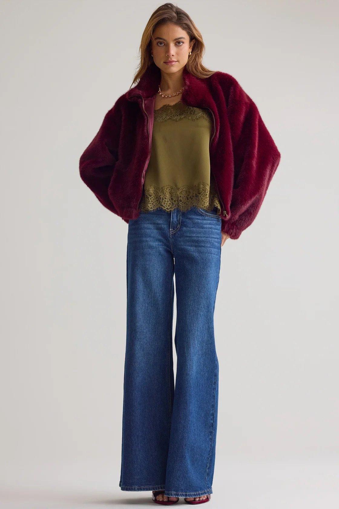 burgundy faux fur jacket
