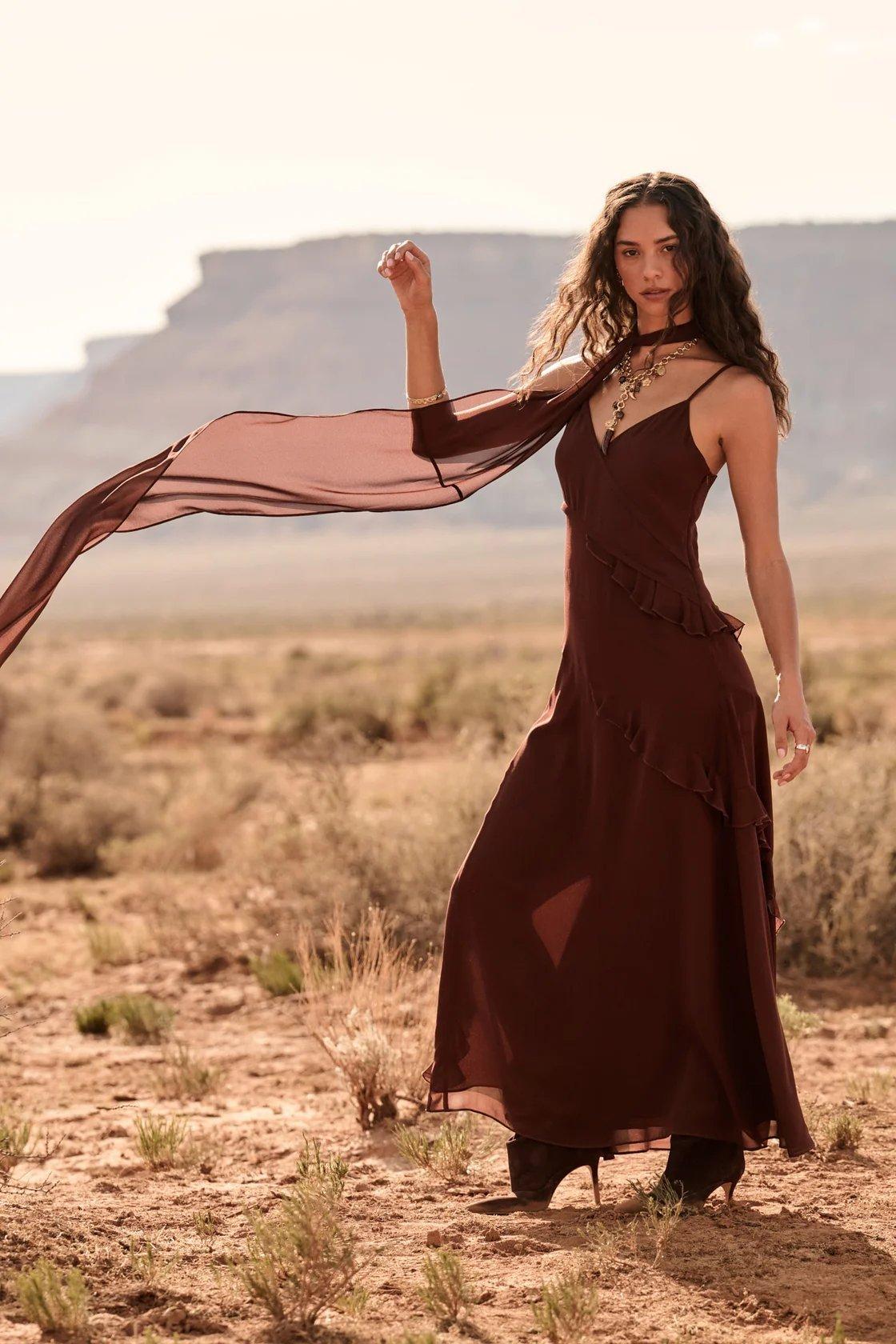 brown flowy maxi dress