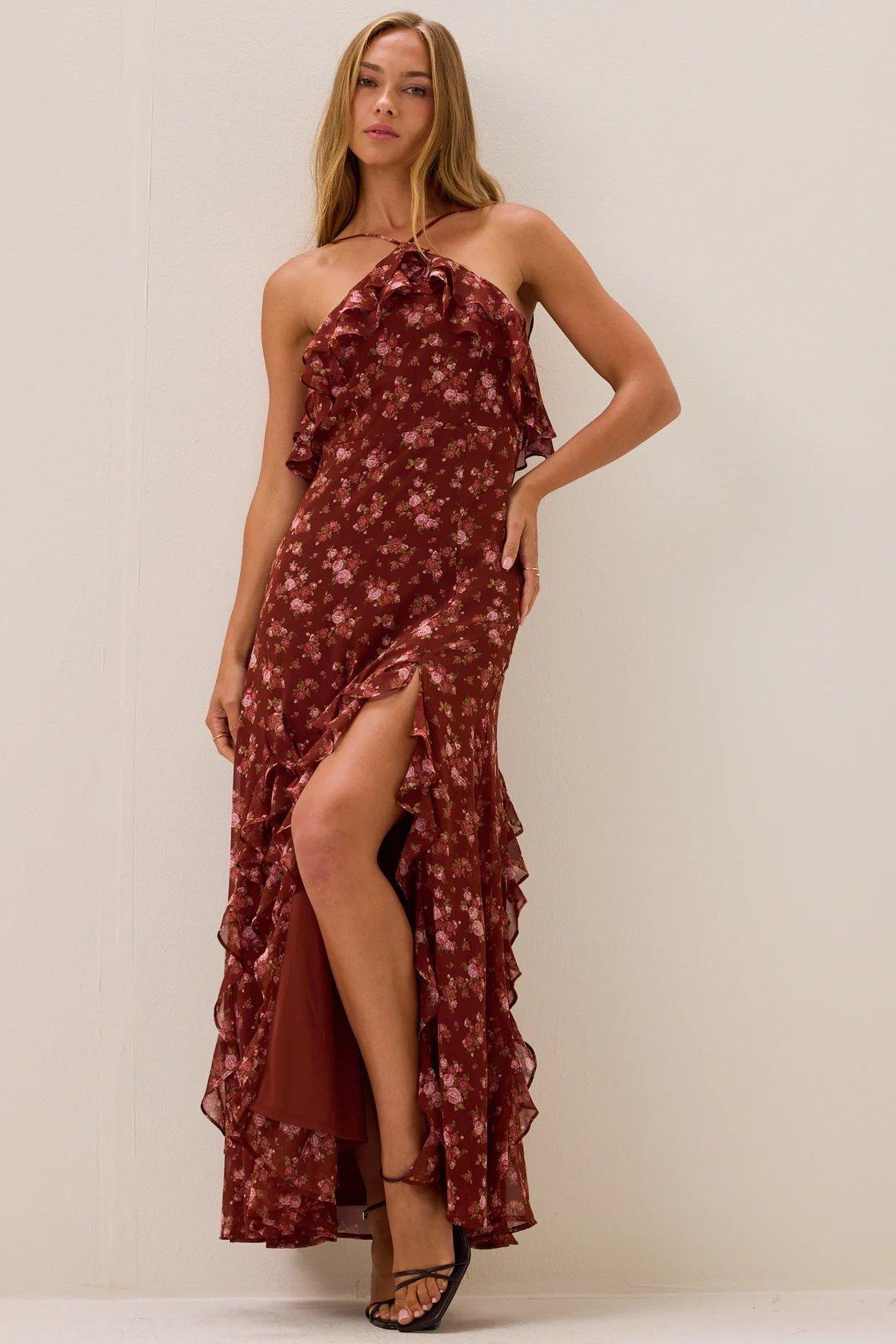 burgundy floral maxi dress