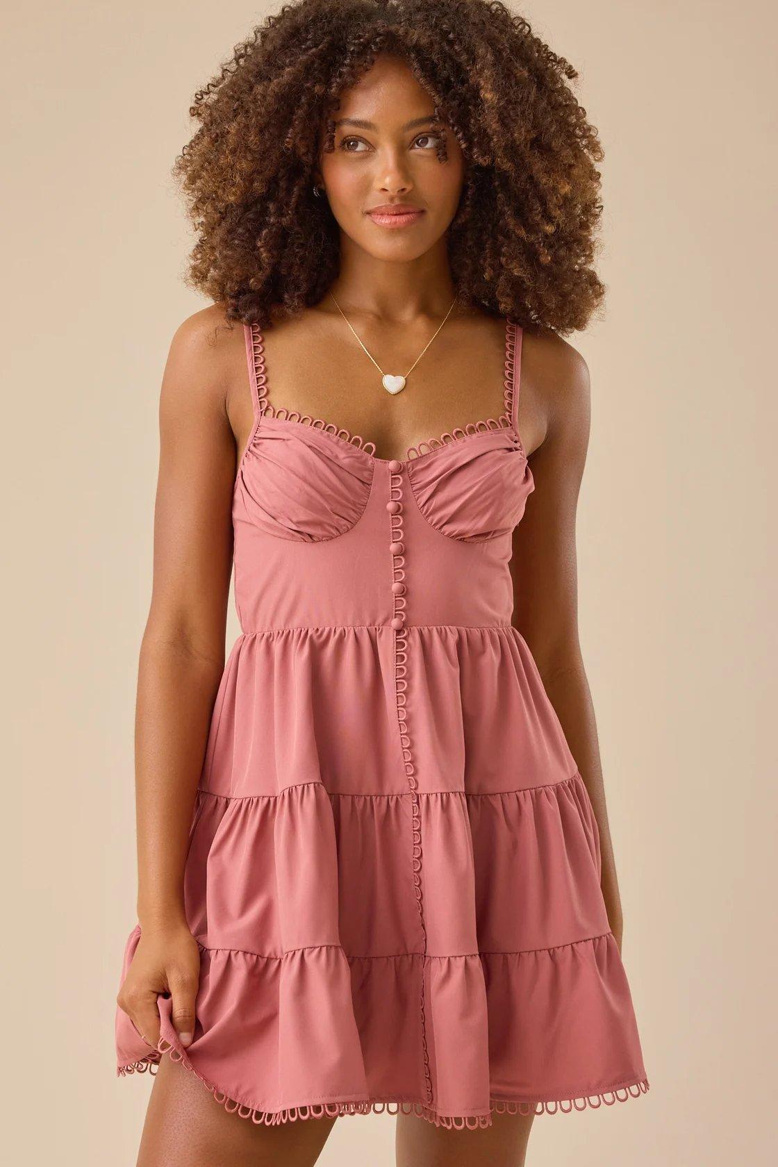 Rose colored tiered mini dress