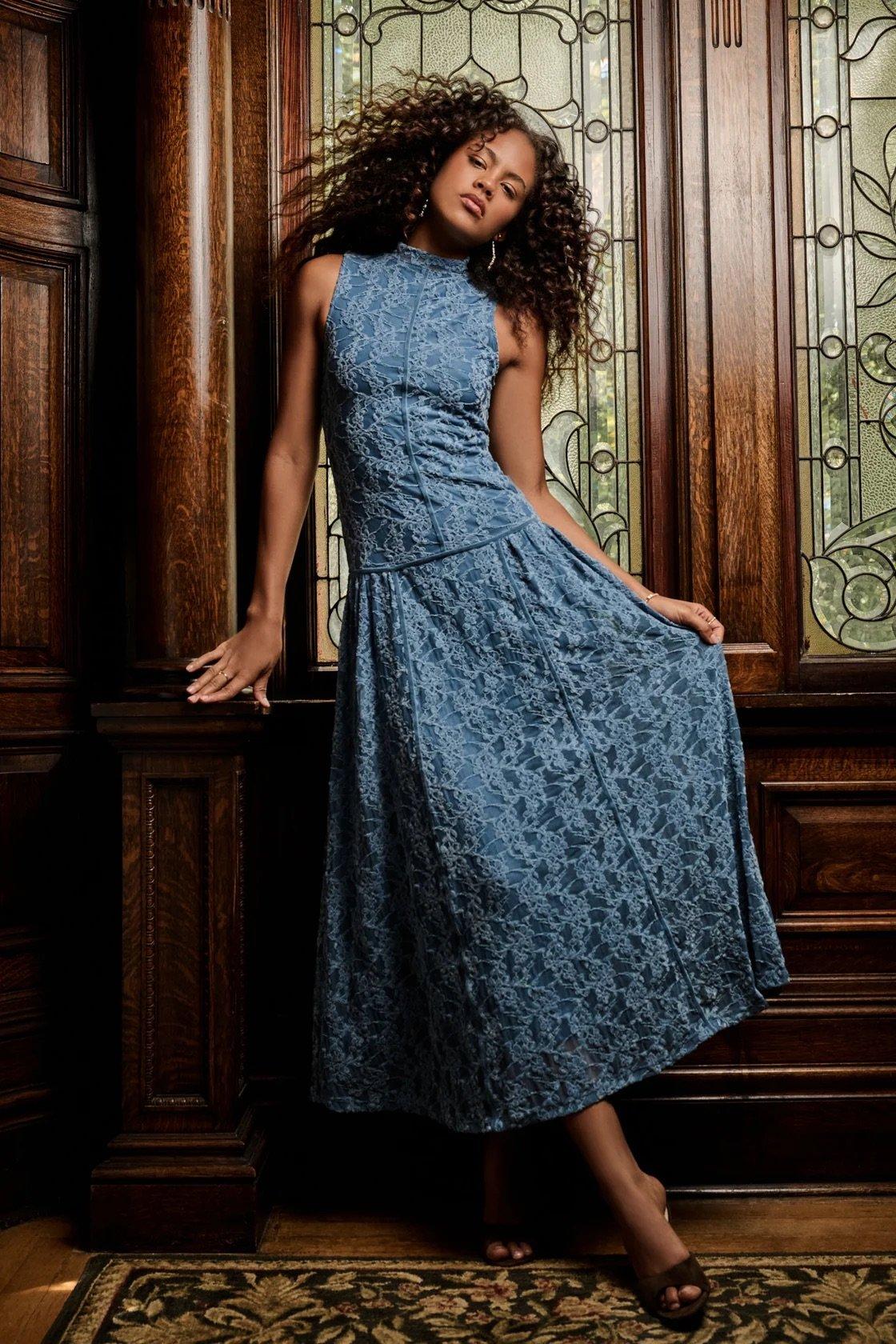 blue lace maxi dress