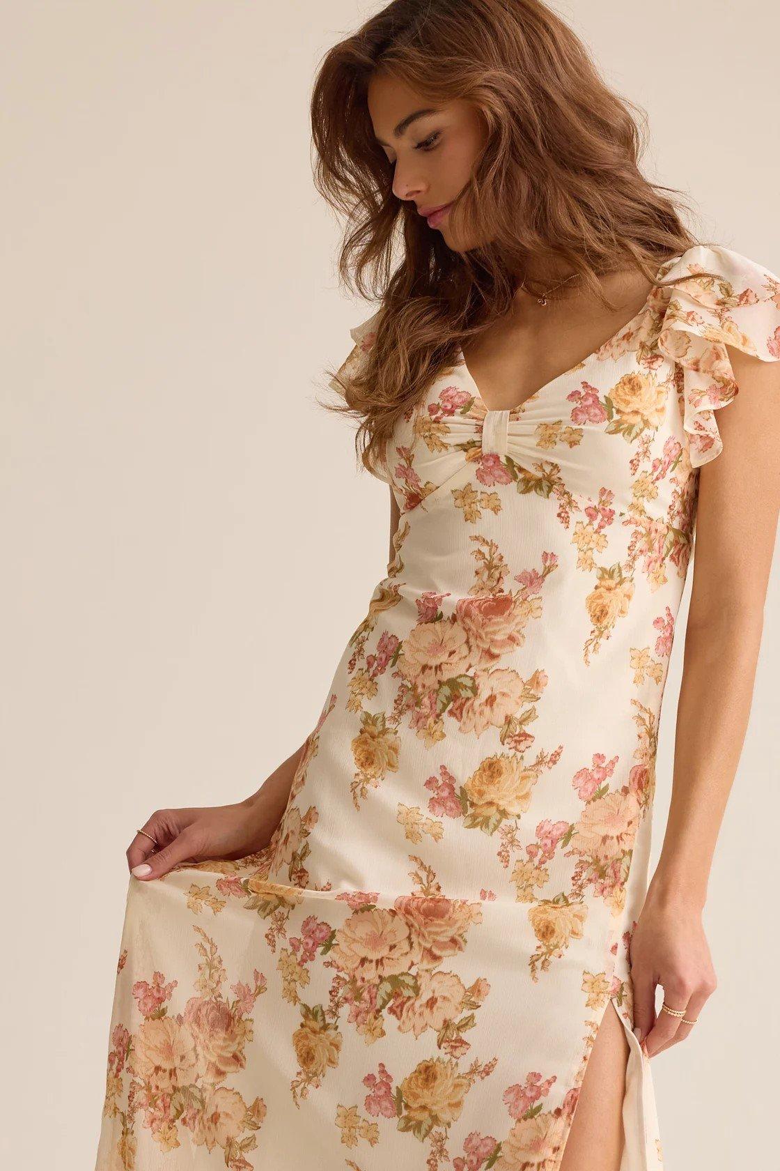 Floral maxi dress with ruffle straps