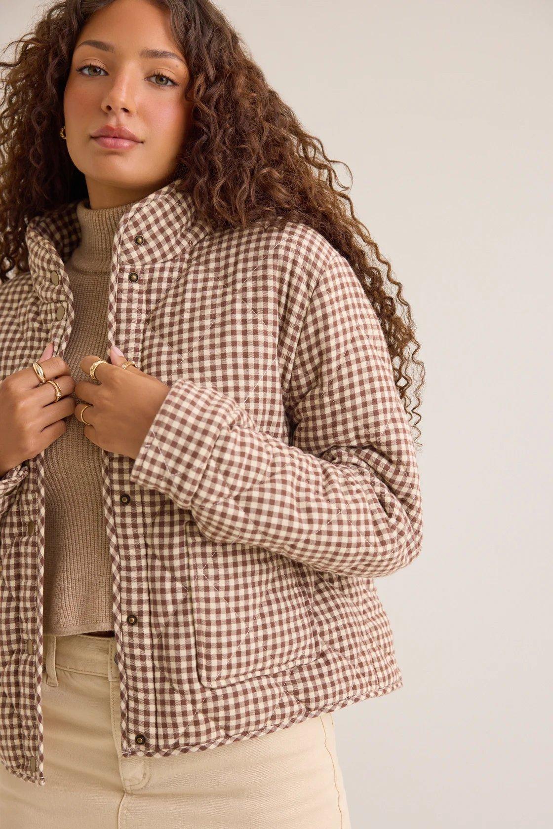 ivory and white gingham quilted jacket