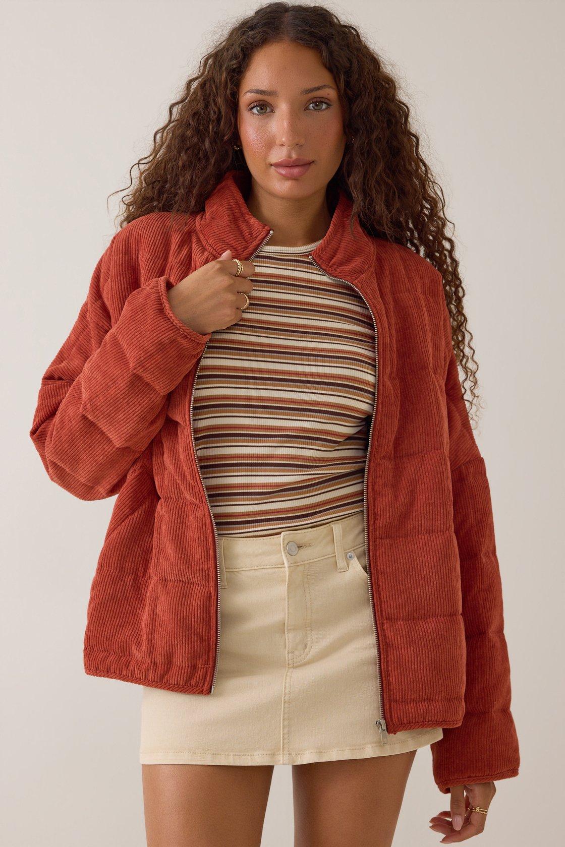 rust red corduroy quilted jacket
