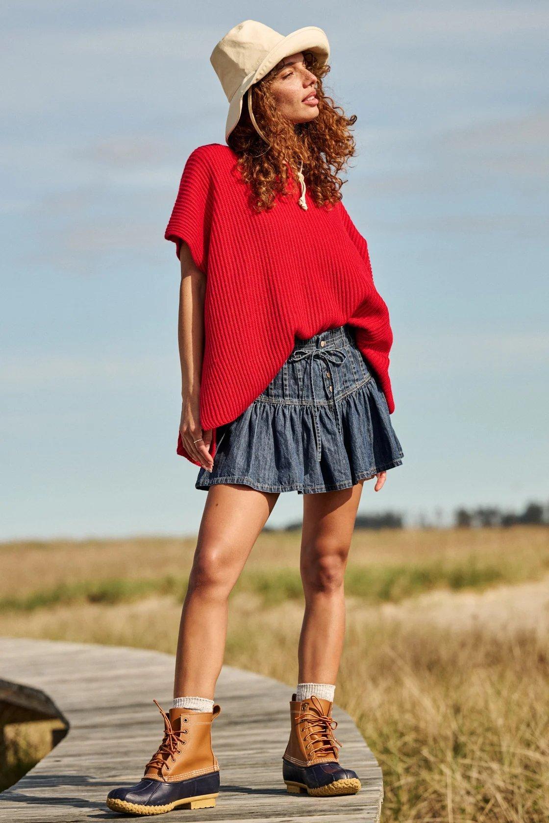 denim pleated mini skirt