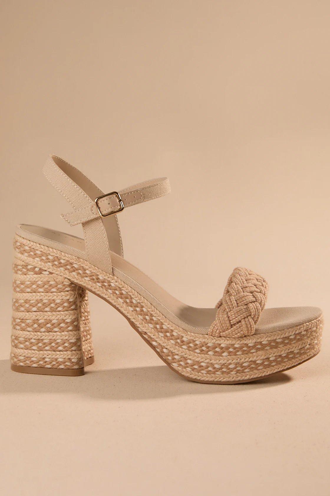 beige platform block heels