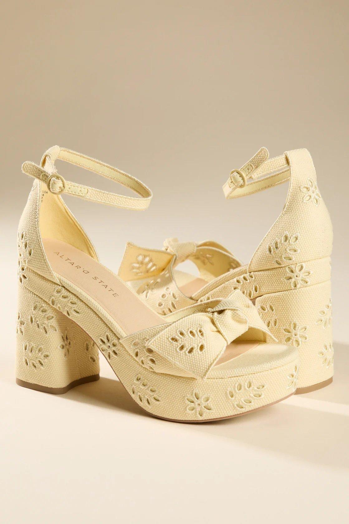 butter yellow eyelet platform heels