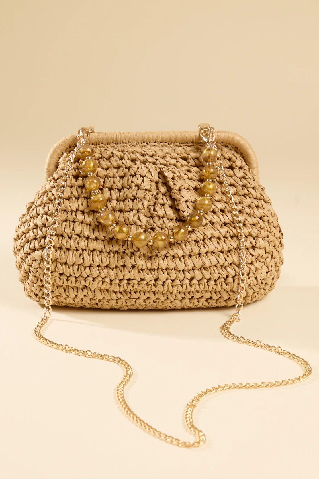 woven tan handbag