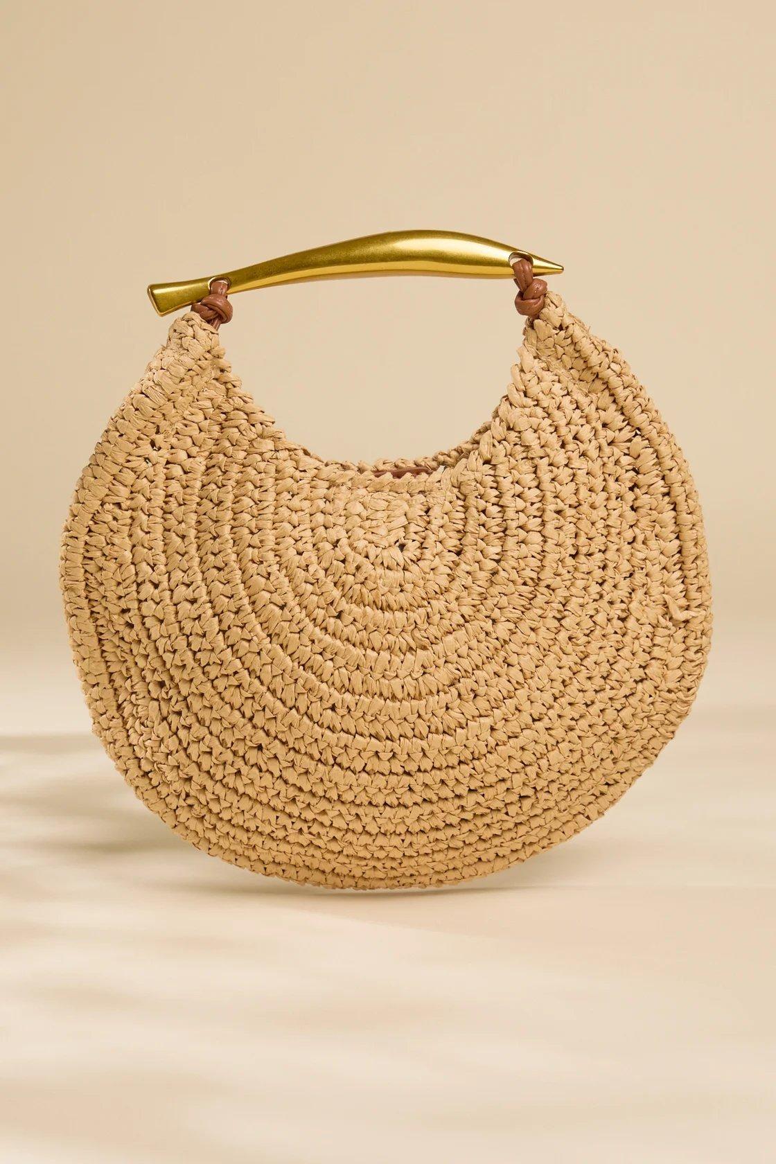 woven handbag with gold handle