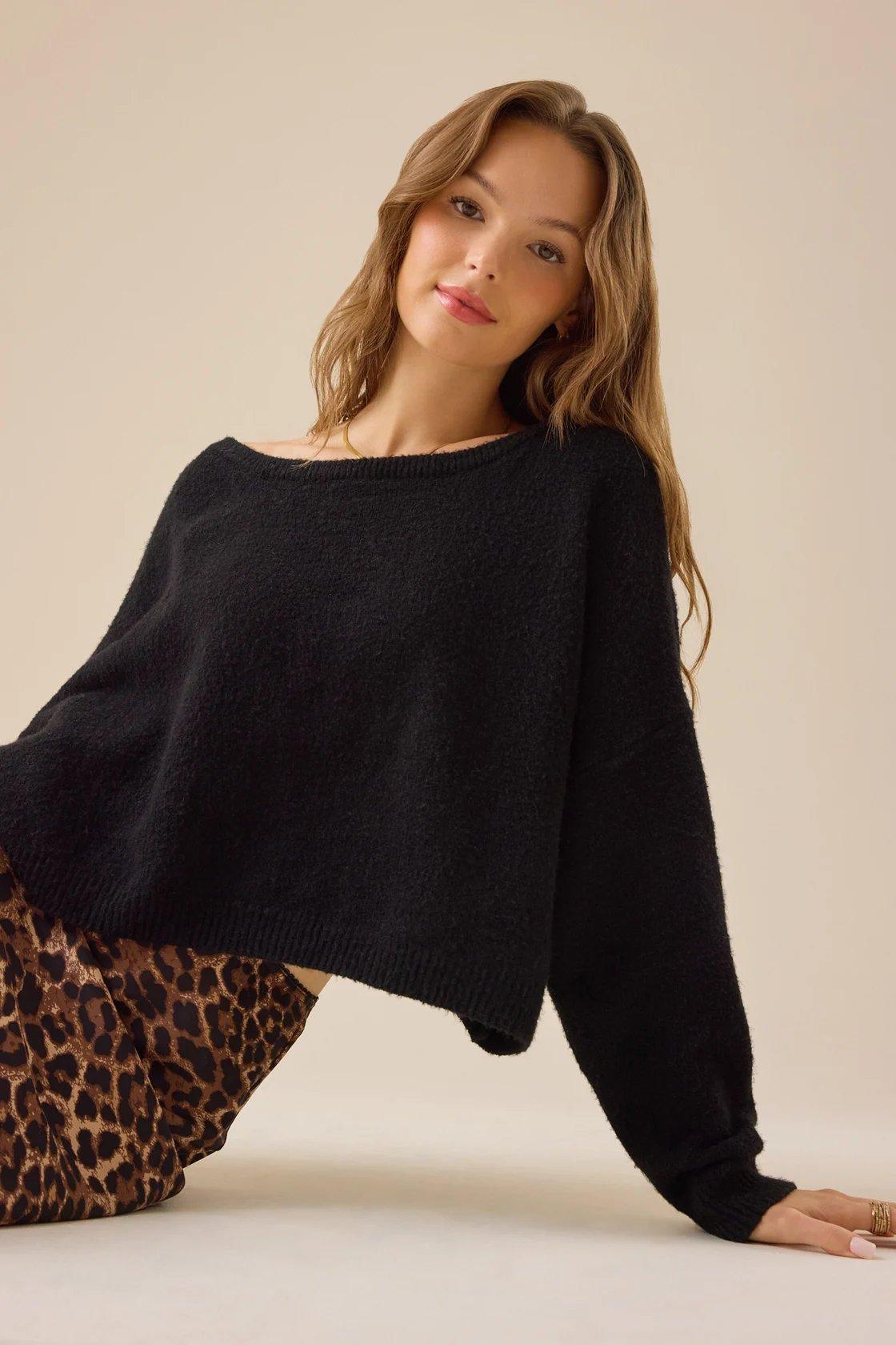 black boat neck sweater
