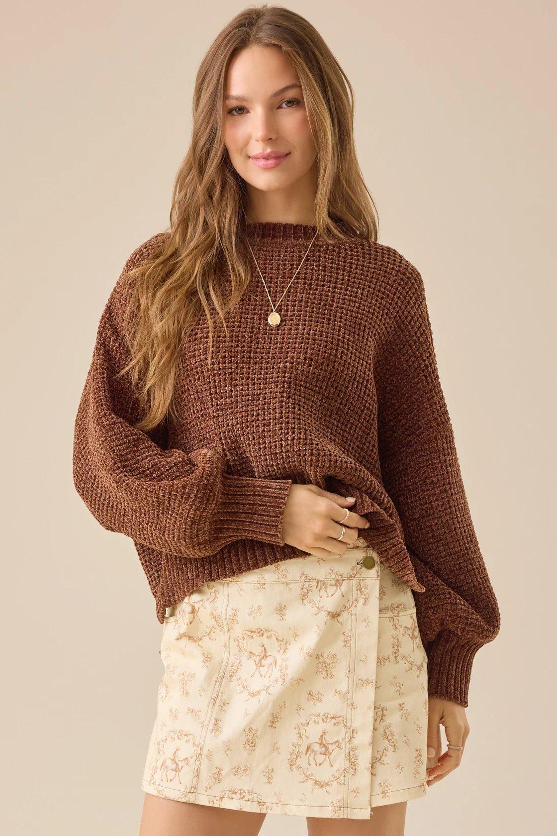 brown waffle knit sweater