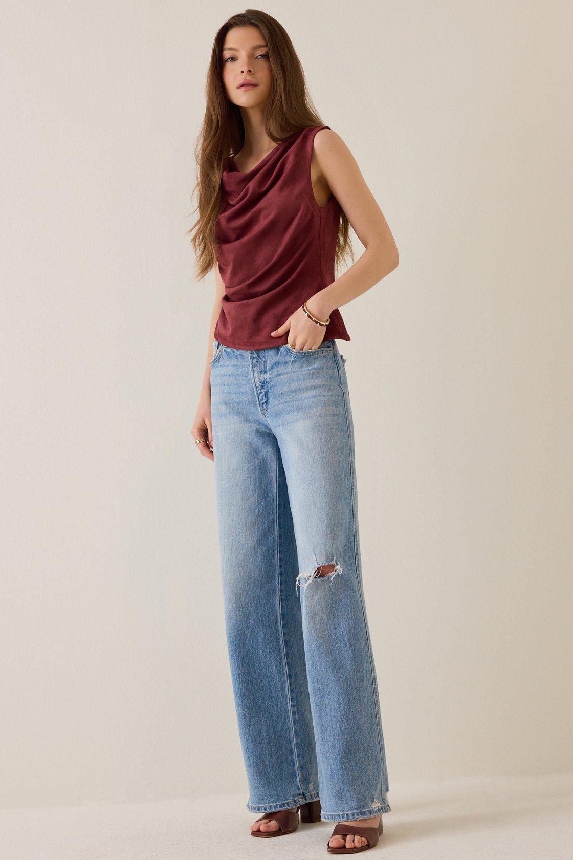 wine red suede tank